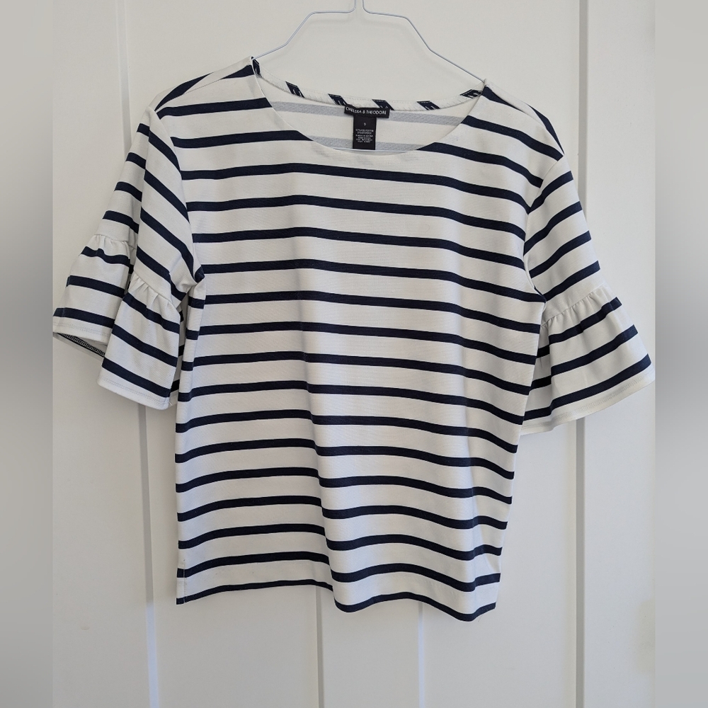 Ladies Blue And White Striped Top Size Small